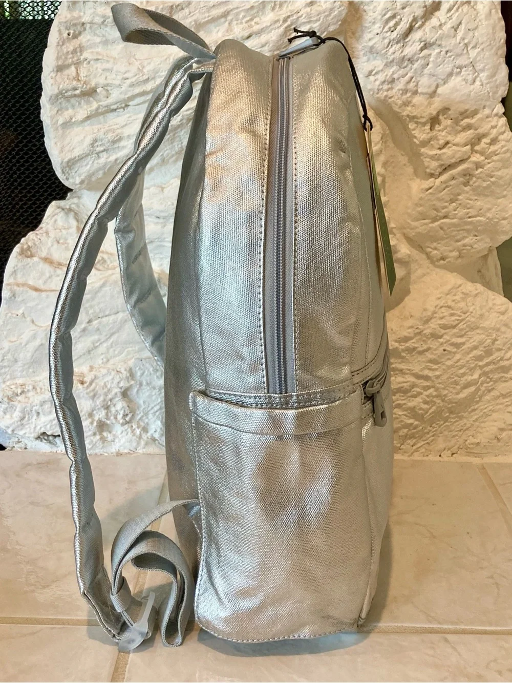 NWT STATE Bags Kane Kids Backpack in a shimmering silver metallic color